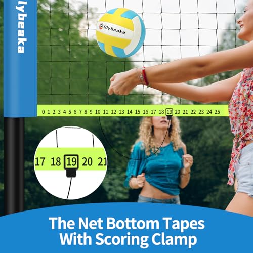 20FT Outdoor Volleyball Net Set System for Backyard Beach with Anti-Sagging Net, Iron Adjustable Height Poles, Soft PU Volleyball and Pump, Carry Bag - Instant Set Up & Durable - color: Blue and Green