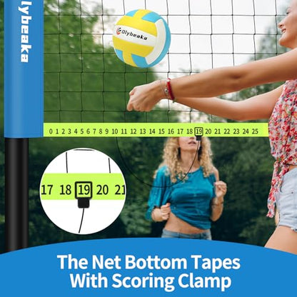 20FT Outdoor Volleyball Net Set System for Backyard Beach with Anti-Sagging Net, Iron Adjustable Height Poles, Soft PU Volleyball and Pump, Carry Bag - Instant Set Up & Durable - color: Blue and Green