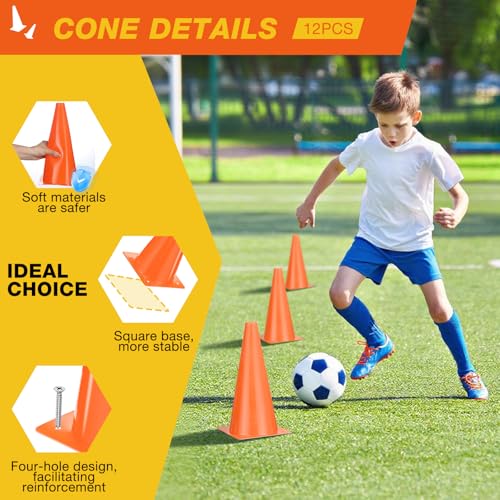 12 Inch Durable Cones,12pcs Versatile Plastic Traffic Cones and Soccer Cones for Sports Training,Agility Drills,Parking Safety,Basketball Training,Football Training. - color: orange