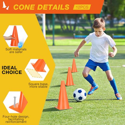 12 Inch Durable Cones,12pcs Versatile Plastic Traffic Cones and Soccer Cones for Sports Training,Agility Drills,Parking Safety,Basketball Training,Football Training. - color: orange