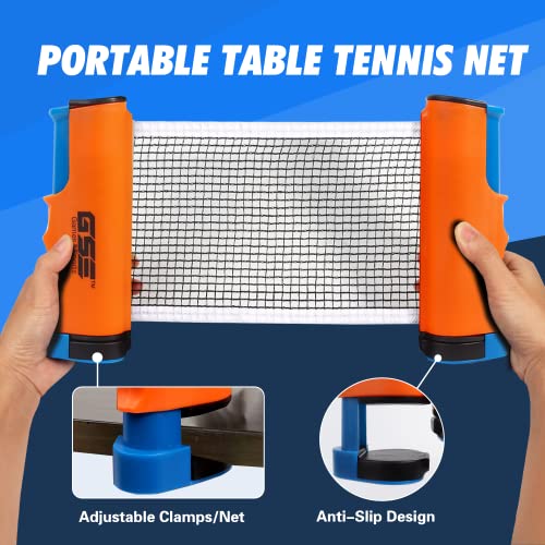 GSE Games & Sports Expert Adjustable Retractable Ping Pong Net Set & Post. Professional Table Tennis Rackets and Balls, Net with Posts and Storage Bag - Pingpong Paddle and Game Table Accessories. | Adjustable, Retractable, Post, Professional, Rackets, Ba