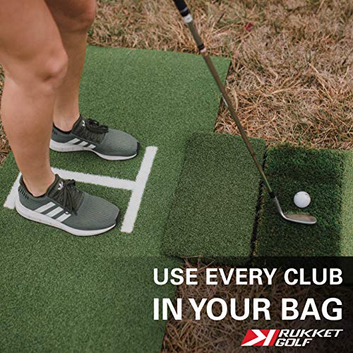 Rukket Tri-Turf Golf Hitting Mat Attack, Portable Driving, Chipping, Training Aids for Backyard with Adjustable Tees and Foam Practice Balls