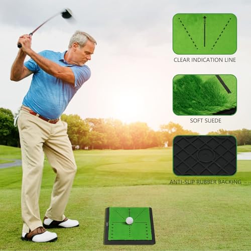 Golf Hitting Mat with Swing Path Feedback – Dual Velvet Replaceable Top, 16x12 in for Indoor/Outdoor Driving, Chipping & Putting Practice – Gift for Golfers