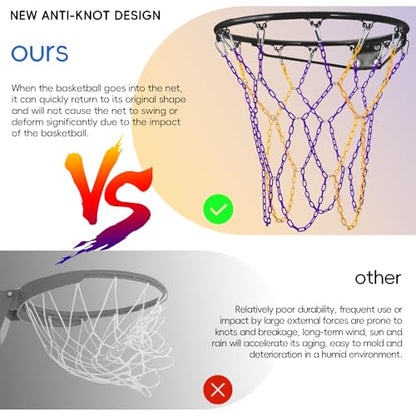 Dakzhou Basketball net, Metal Chain Net Braided Permanent Rust Proof (12 Links), Quick Installation - color: Purple/Yellow