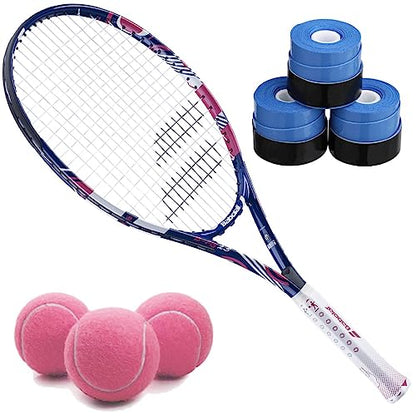 Babolat B'Fly Tennis Racquet Bundled with 3 Overgrips and 3 Pink Tennis Balls - color: Blue Overgrip, size: 21" Racquet
