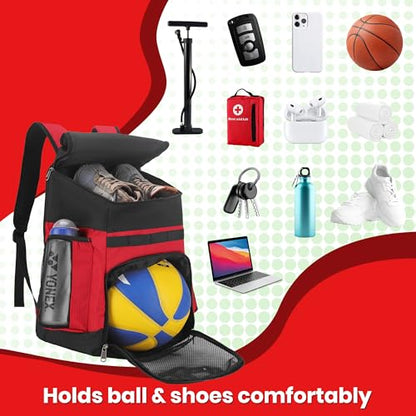 Hsmihair Basketball Backpack Large Sports Bag for Men&Youth,Gym Bag with Separate Ball & Shoes Compartment,Travel Bag for Basketball,Soccer,Volleyball - color: Red