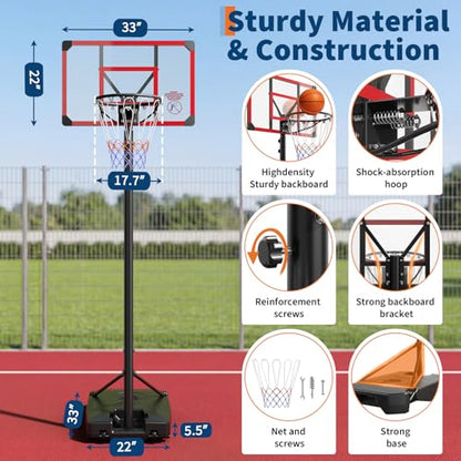 Portable Basketball Hoop Outdoor & Indoor 4.82-8.53ft Height Adjustable, Basketball Hoops & Goals System for Teenagers, Youth, for Backyard, Driveway Play with Stable Enlarged Base - size: 33 INCH
