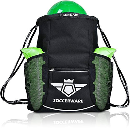 Soccerware Soccer Bag Backpack - Youth & Kids, Organize Sports Gym Equipment - Boys Girls - color: Black