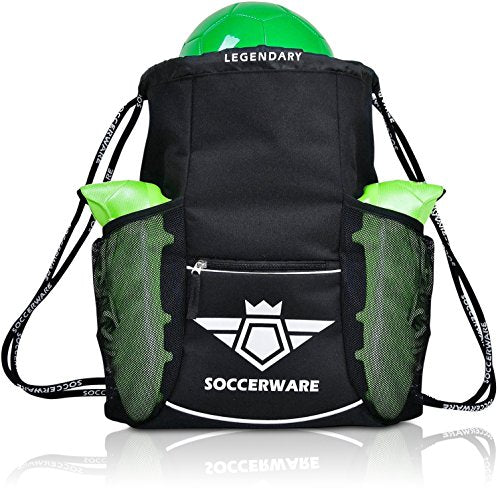 Soccerware Soccer Bag Backpack - Youth & Kids, Organize Sports Gym Equipment - Boys Girls - color: Black