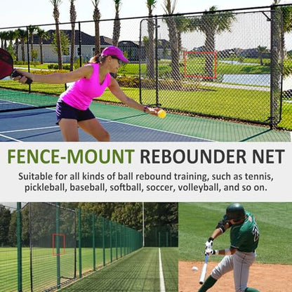 Fence-Mount Tennis Rebounder Net 12x8FT – Space-Saving Tennis Practice Wall with Adjustable Rebound Angle – Solo Training Net Fits Most Fence Poles, Heavy-Duty Frame for Outdoor Practice
