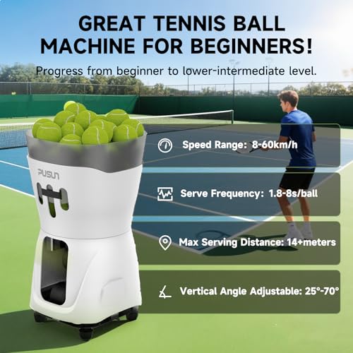 Tennis Ball Machine, Portable PT-Mini Pro Tennis Ball Serving Launching Machine for Practice and Training, Support App and Remote Adjust Speed&Angle, Hold 65+Balls at Once, Easy to Use