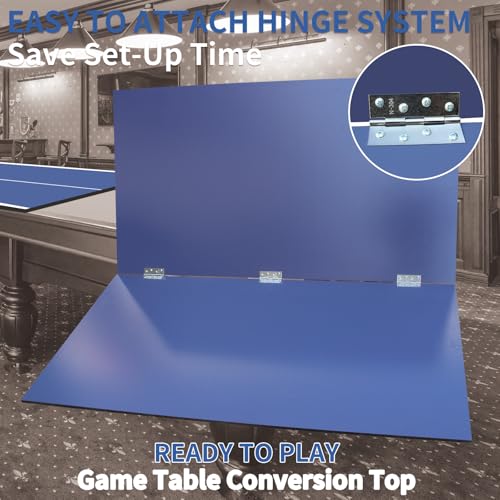 Foldable Ping Pong Table Top for Billiard Table, 9x5FT Table Tennis Table Topper for Pool Table, Indoor Outdoor Portable Table Tennis Conversion Top w/Net & Foam Padding