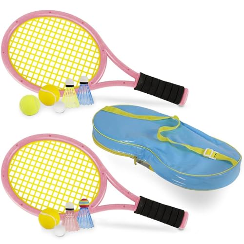 Kids Tennis Rackets with Carrying Bag,Soft Training Balls and Badminton Birdies,12 in 1 Tennis Racquets Gift Set for Children Outdoor Indoor Sports