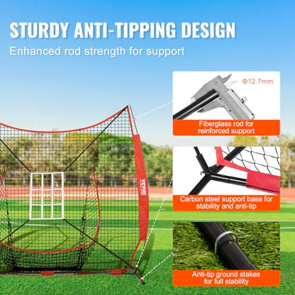 VEVOR Softball Practice Net, Portable Baseball Training Net for Hitting, Batting, Catching, Pitching - Backstop Equipment with Bow Frame, Carry Bag, Strike Zone, Batting Tee