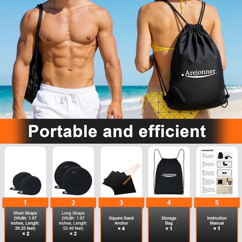 Beach Volleyball Court Boundary Lines - Portable, 2 Inch Official Size (26.3' x 52.6') with 4 Sand Anchors & Storage Bag, Ideal for Outdoor Volleyball, Team Building and Other Group Activities.