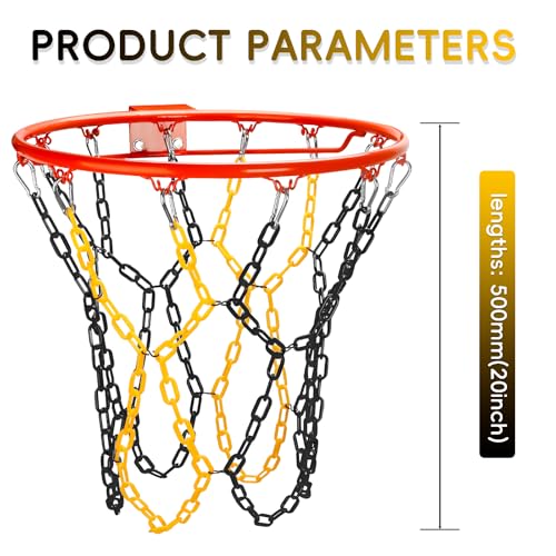 Basketball Net Replacement Heavy Duty,Resin Material, Anti-Rust Use Indoor Outdoor Standard 12-Ring Basketball Hoop - style: Black/Yellow