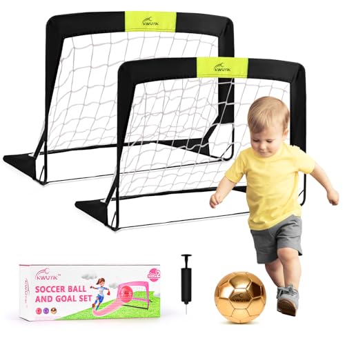 4Pcs Soccer Goals Set 2Pcs Soccer Nets 2x1.5ft 1Pcs Ball 1Pcs Pump Indoor Soccer Nets for Kids with Size 2 Toddler Soccer Ball Foldable Net with Pump Pink Purple for Children Boys Girls - color: Gold