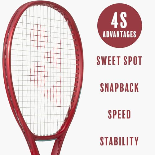 YONEX VCORE 95 Tennis Racquet for Advanced Players | Responsive Spin Racquet with Large Sweet Spot, 16x20 String Pattern & 95in Head | Aerodynamic Spin & Powerful Snapback, Ruby Red, Grip 3 (4 3/8") - size: Grip 3 (4 3/8")