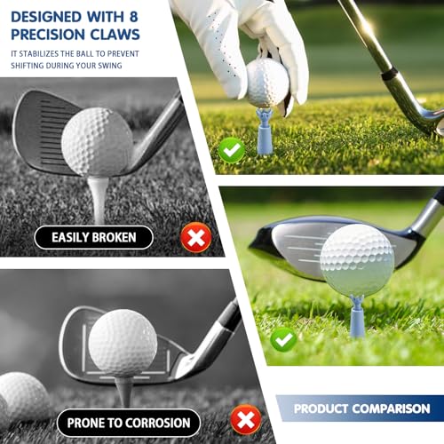 3 Pack Rotating Height Adjustable Golf Tees for Mats – 2.09" to 2.87" Rubber Driving Range Tee for Simulator & Practice, Unbreakable Octopus Holder with Clear Height Markings