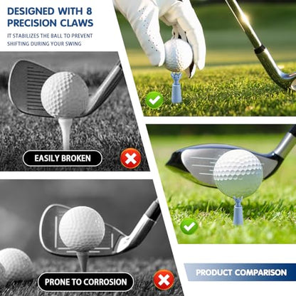 3 Pack Rotating Height Adjustable Golf Tees for Mats – 2.09" to 2.87" Rubber Driving Range Tee for Simulator & Practice, Unbreakable Octopus Holder with Clear Height Markings