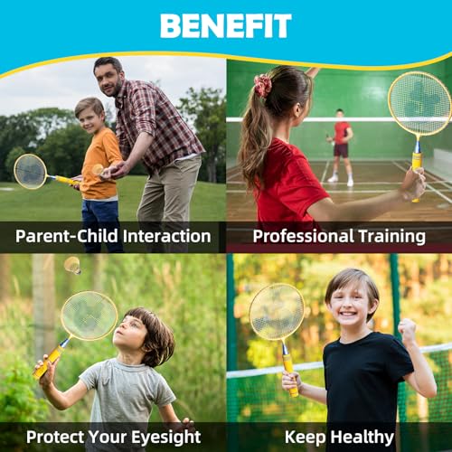 Kids Badminton Rackets Set with Soft Grip, Oversize & Lightweight Shuttlecocks Racquet with Carry Bag for Children Youth, 2 Player Sport Game for Indoor Outdoor Backyard