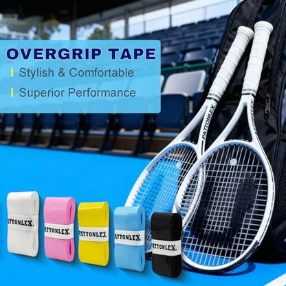 Tennis Racket Grip Tape – 3, 6, 12 Pack Overgrip for Tennis Racquet, Badminton, Pickleball Paddle, Squash, Table Tennis – Sweat Absorbent, Non-Slip, Comfortable Overwrap Grip - color: White + Yellow