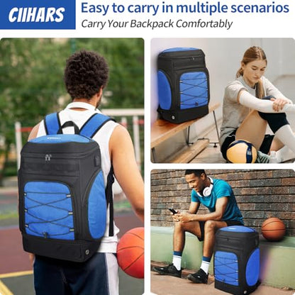 Basketball Backpack Bag Large Sports Bag with Separate Ball holder & Shoes compartment, Best for Basketball, Soccer,Volleyball,Gym - color: Blue
