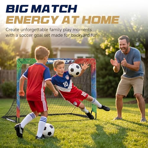 VAVOSPORT Kids Soccer Goals for Backyard Set, 2 Pack Portable Pop Up Soccer Goal with Soccer Net, Size 3 Soccer Ball, Pump, 10 Cones and Carry Bag, Toddler Soccer Training Equipment for Outdoor Games