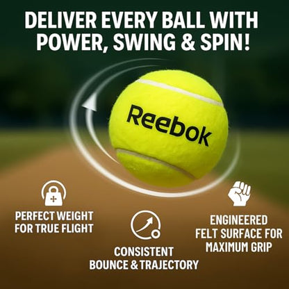 Reebok Tennis Balls for Cricket (Pack of 12) | Ideal for Tournament, Street & Gully Cricket | Durable Practice Balls for All Grounds