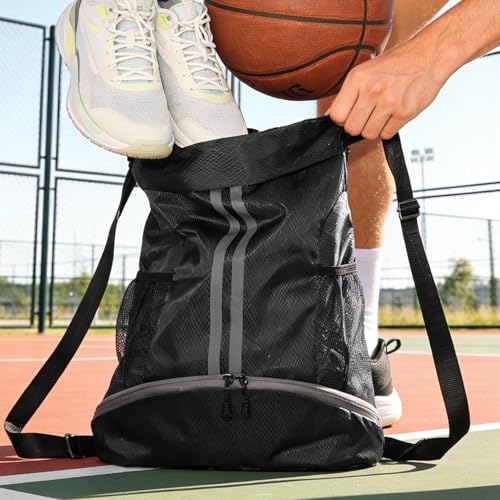 Outdoor Men Football Basketball Bag Gym Swimming Drawstring Bags Women Waterproof Oxford Backpack (Black) - color: Black