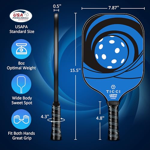 Pickleball Paddles Set of 2, USAPA Approved Fiberglass Pickleball Set with 4 Balls & Carry Bag, Lightweight Rackets for Beginners & Adults - color: Blue Kit