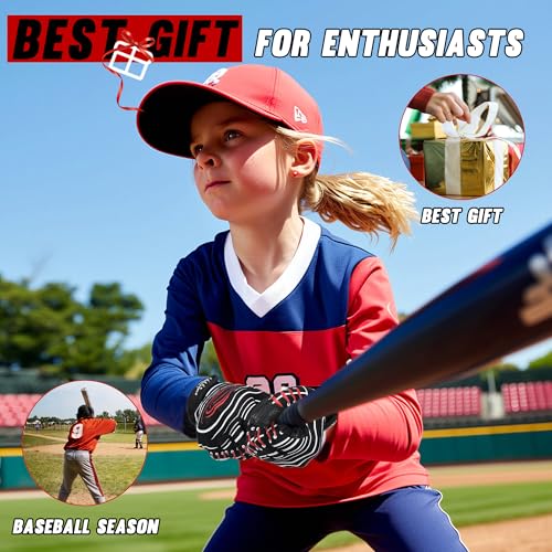 AIGEVTURE Baseball Bating Gloves Adult Youth Baseball Softball Batting Gloves Adult Kids Boys Girls - color: Black and Red, size: Kids Medium