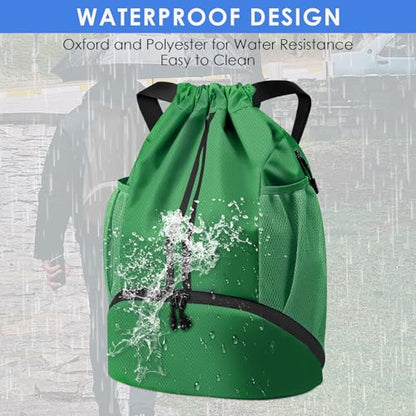 BROTOU Soccer Bags, Football Backpack, Volleyball Bag, Drawstring Backpack with Ball and Shoe Compartment, Football bags for Equipment Swim Gym Bag - color: Green