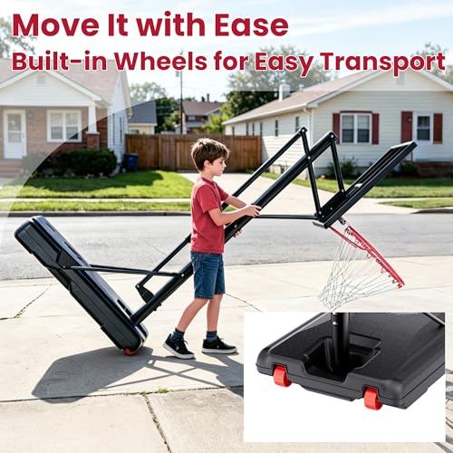 Feelwin Basketball Hoop for Kids Youth Adults, Portable Adjustable Height Basketball Goal with Wheels for Driveway Backyard Outdoor Play