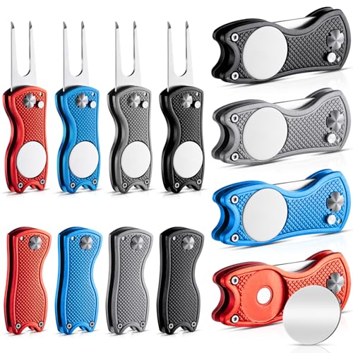 Poen Golf Divot Repair Tool with Magnetic Ball Marker, Foldable Metal Pitch Mark Fixer with Pop up Button, Golf Accessories for Men, Tournament Prizes and Gifts - color: Assorted Color