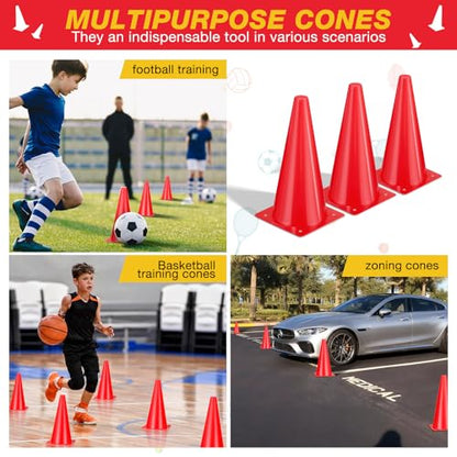 12 Inch Durable Cones,12pcs Versatile Plastic Traffic Cones and Soccer Cones for Sports Training,Agility Drills,Parking Safety,Basketball Training,Football Training. - color: red