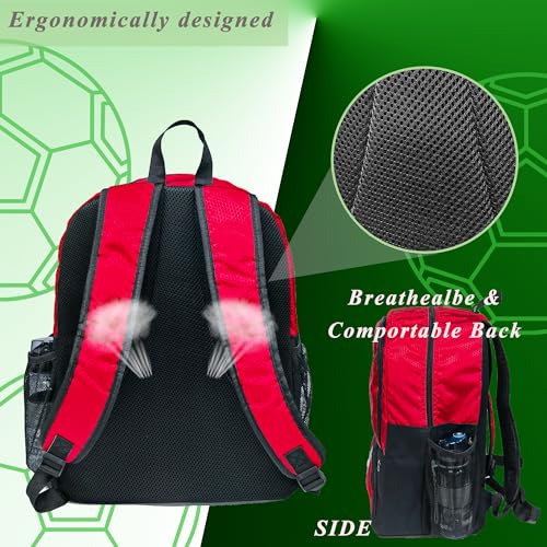 Soccer Ball Bag-Backpack for Basketball,Volleyball with Cleat Shoes and Ball Compartment for Sports Team,Trainning - color: Brighten Red