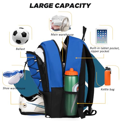 Goloni Soccer Bag, Basketball Bag with Ball Compartment & Shoe Compartment,Large Soccer Backpack for Basketball,Gym，Football - color: Blue
