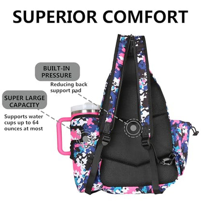 ZOEA Pickleball Backpack Bag for Men Women, Fits 40oz Tumbler, Holds 4 Paddles with Fence Hook, Waterproof Reflective, 7 Pockets Convertible Straps - color: Purple Flower
