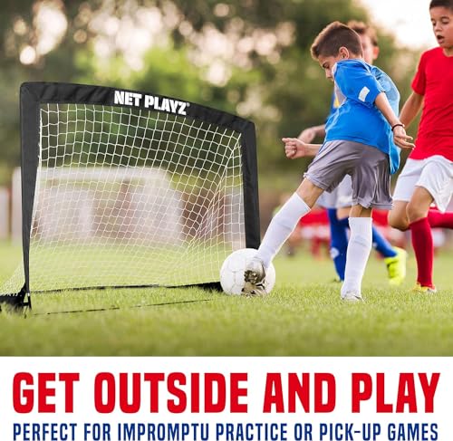 NET PLAYZ Soccer Goals Soccer Net - Kids Pop-up Football Goals for Backyard Practice & Training, Portable Set of 2, Black, 4 x 3 Ft (NOS27340A01)