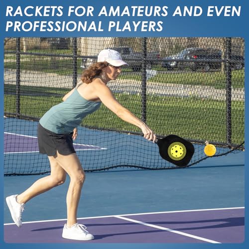Pickle Ball Set Pickleball Paddles Set of 2 Carbon Fiber Pickleball Paddle Includes 4 Balls, 2 Ball Pickers, 1 Ball Bag Best Gifts for Junior and Professional Pickleball Equipment - color: Black