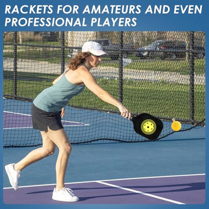 Pickle Ball Set Pickleball Paddles Set of 2 Carbon Fiber Pickleball Paddle Includes 4 Balls, 2 Ball Pickers, 1 Ball Bag Best Gifts for Junior and Professional Pickleball Equipment - color: Black