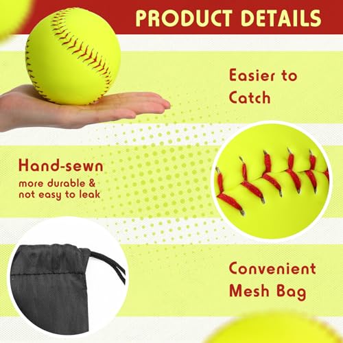 20 Pack Sports Practice Softball with Mesh Bag, Official Size and Weight Slowpitch Softball, Unmarked Leather Covered Fastpitch Ball Training Ball for Training