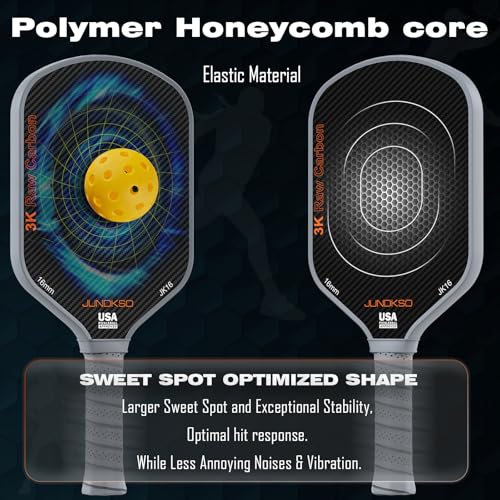 Professional Pickleball Paddles- T700 Carbon Fiber Pickle Racket- 3K Raw Carbon Frosted Surface for Enhanced Spin and Friction - USAPA Approved Offensive Long Paddle for Intermediate Advanced Players - color: Grey