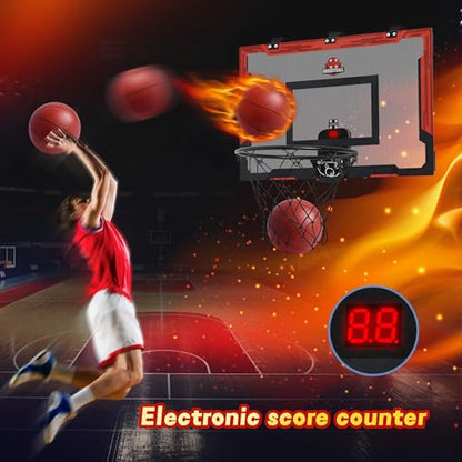 24 X 16 Inch Large Indoor Basketball Hoop for Kids Teens Adults, Over The Door Basketball Hoops with Electronic Scoreboard, Basketball Toys Birthday Gifts for Boys Girls
