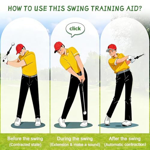 Retractable Golf Swing Trainer with Wrist Support Brace, Golf Grip Trainer & Swing Aid for Right Hand, Adjustable Golf Training Equipment for Strength & Tempo Training, Indoor Outdoor Practice