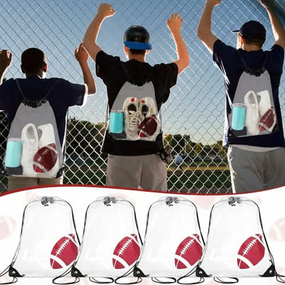 Cholemy 12 Pcs Clear Football Drawstring Bags Drawstring Backpack 17 x 13 Inch Football Gift Bags Goodie Bags Party Favor Bags Waterproof Plastic Sports Gym Bags for Football Sports Events Stadium - style: Football Style