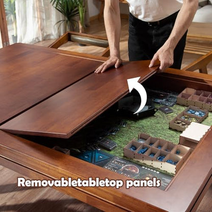 Solid Wood Board Game Table with Removable Table Top for 4–6 Players,Gaming Table and Dining Includes Play Mat and Detachable Cup Holders with 55" x 31" Play Area (Cherry) - color: Cherry
