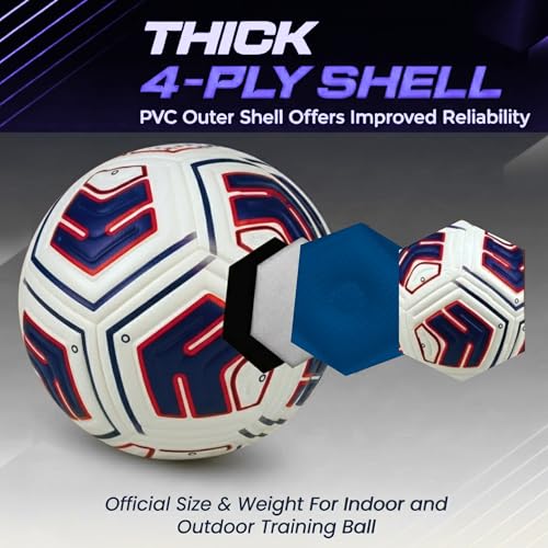 STRIKA Premium Soccer Ball Size 5 & 4 – Durable Hybrid Bonded Training Ball for Adults & Kids – Water-Resistant, Long Air Retention – Indoor/Outdoor Play