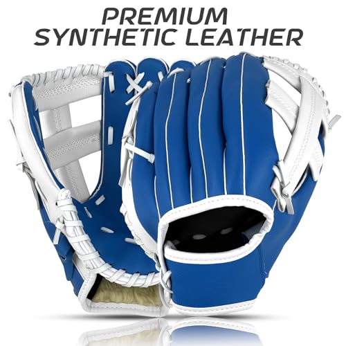 Baseball Glove, Softball Glove, Baseball Mitt, 10.5''-12.5'' for Youth Adult Training and Beginner Play, Synthetic Leather Outfield Mitts, Right Hand Throw - color: Blue,White, size: 10.5"